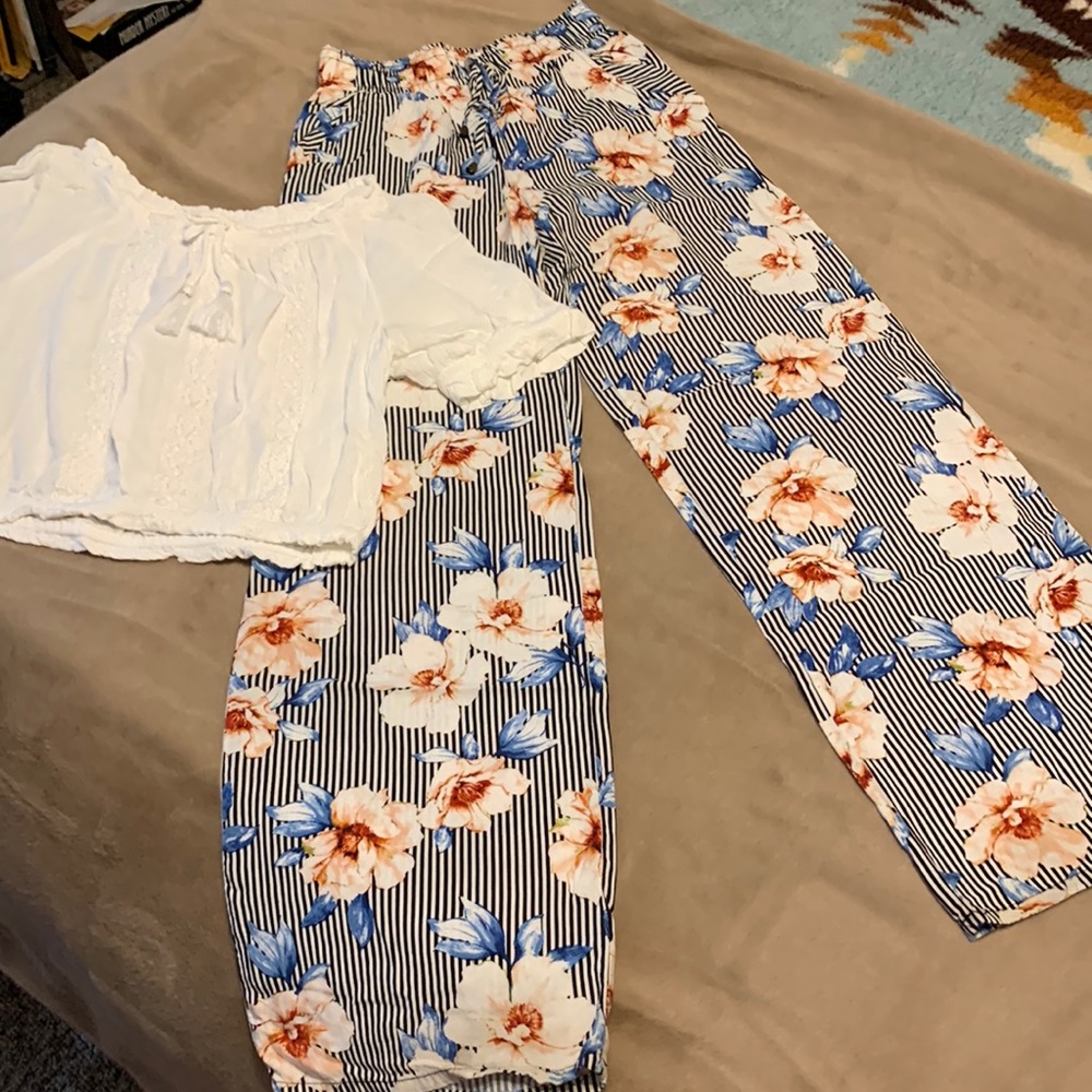 Spring Floral pants with white Justice Crop